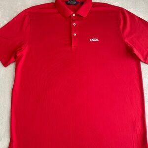 Polo Golf Ralph Lauren Mens Performance Golf Polo Shirt USGA Logo Sz Large Red
